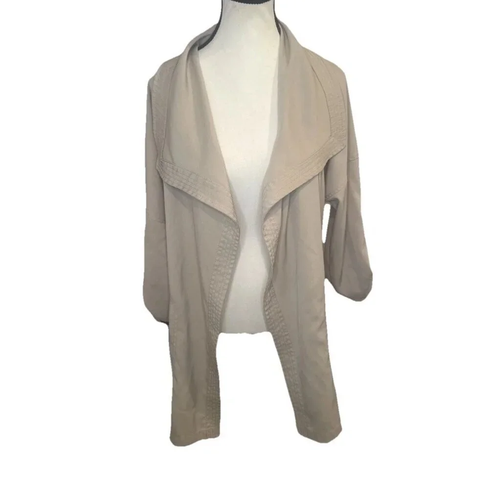 Max Studio Beige Tan Drop Shoulder Roll‎ Tab Sleeve Open Front Jacket Cardigan-M